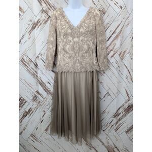 Tadashi Shoji Palma Lace Tulle Midi Dress Tan